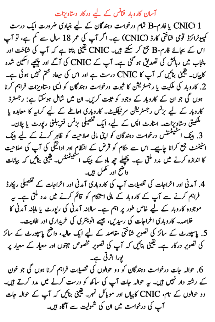 Documents Required for the Asaan Karobar Finance
