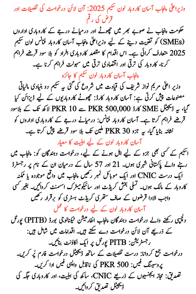 CM Punjab Asaan Karobar Loan Scheme 2025