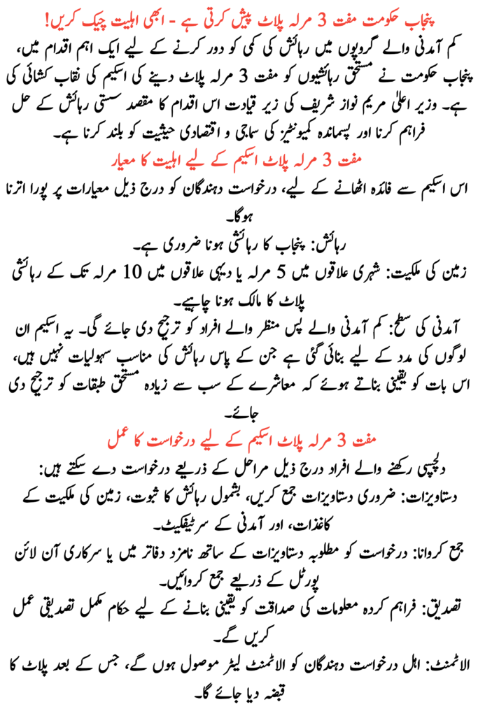 Punjab Govt Offers Free 3 Marla Plots